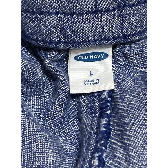 Old Navy Pants Women Size L Blue Linen Blend Pull On Drawstring Pockets - Picture 2 of 9